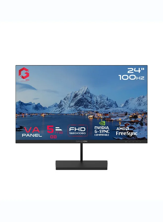 GAMEON 24-Inch Full HD Gaming Monitor, 100Hz VA Display, 5ms Response Time, HDMI & VGA, Eye Care, VESA Mount, Built-in Speakers (Black, 24-Inch) r3djs