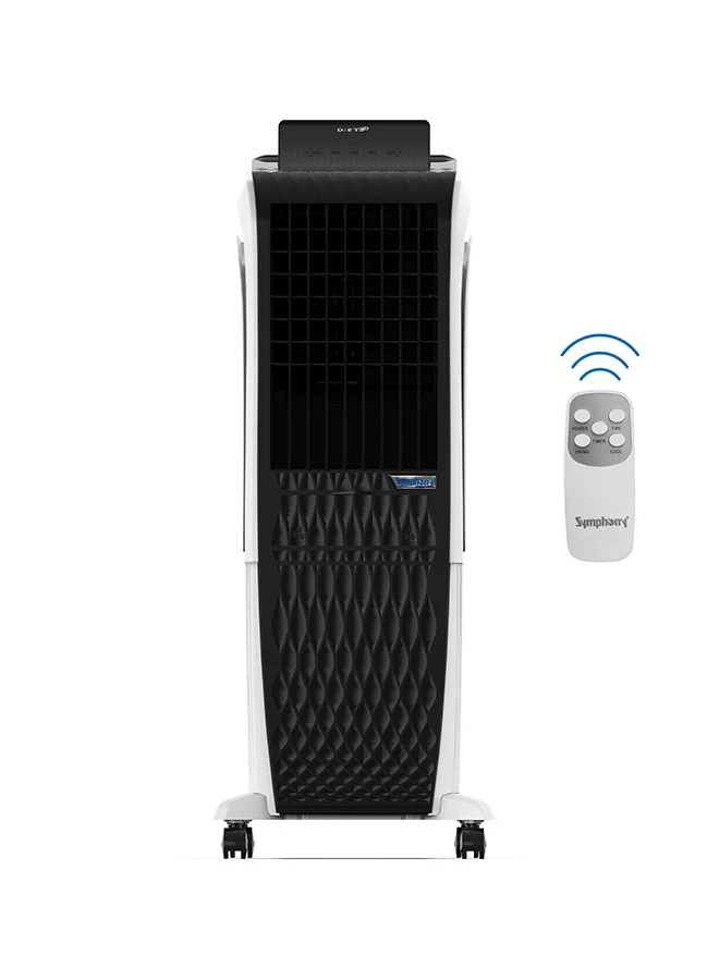 Symphony Portable Tower Air Cooler with 3-Side Honeycomb Pads and Touchscreen (White, 30 L) zn9kh