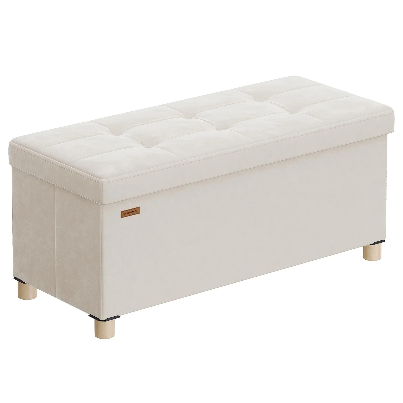 Premium Folding Storage Ottoman Bench with Velvet Surface, Multi-Purpose Foot Rest Stool for Bedroom and Living Room (Beige, 77 L) 04x9i