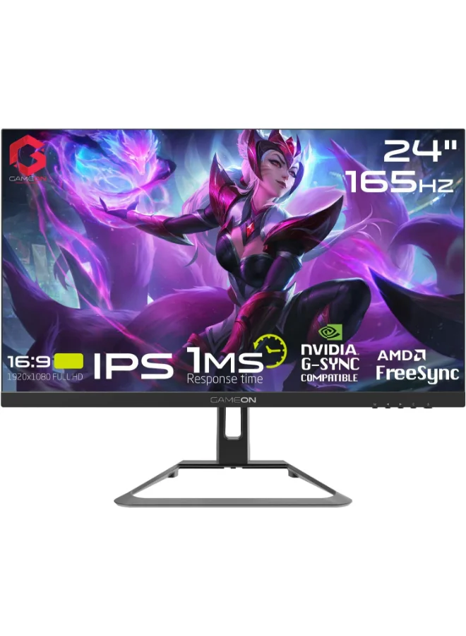 GAMEON 24-inch FHD Gaming Monitor (1920x1080) 165Hz 1ms IPS Flat Screen with HDR and Built-in Speakers (Black, 61 cm) 6sako