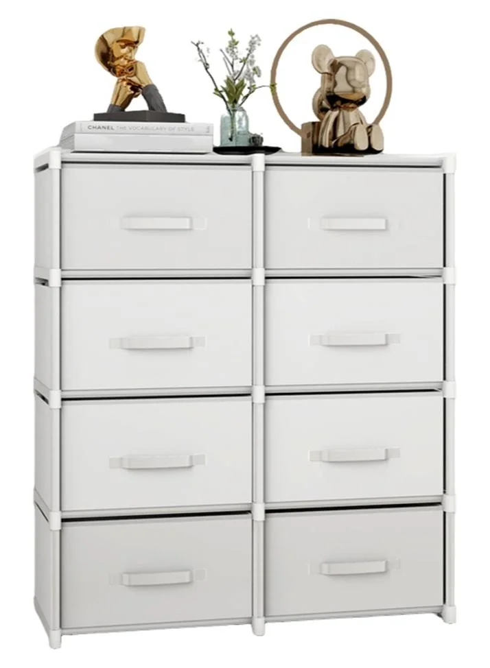Forthcan 8-Drawer Fabric Dresser Storage Organizer, Double-Row 5-Tier Cabinet with Sturdy Steel Frame (White) 2jckz