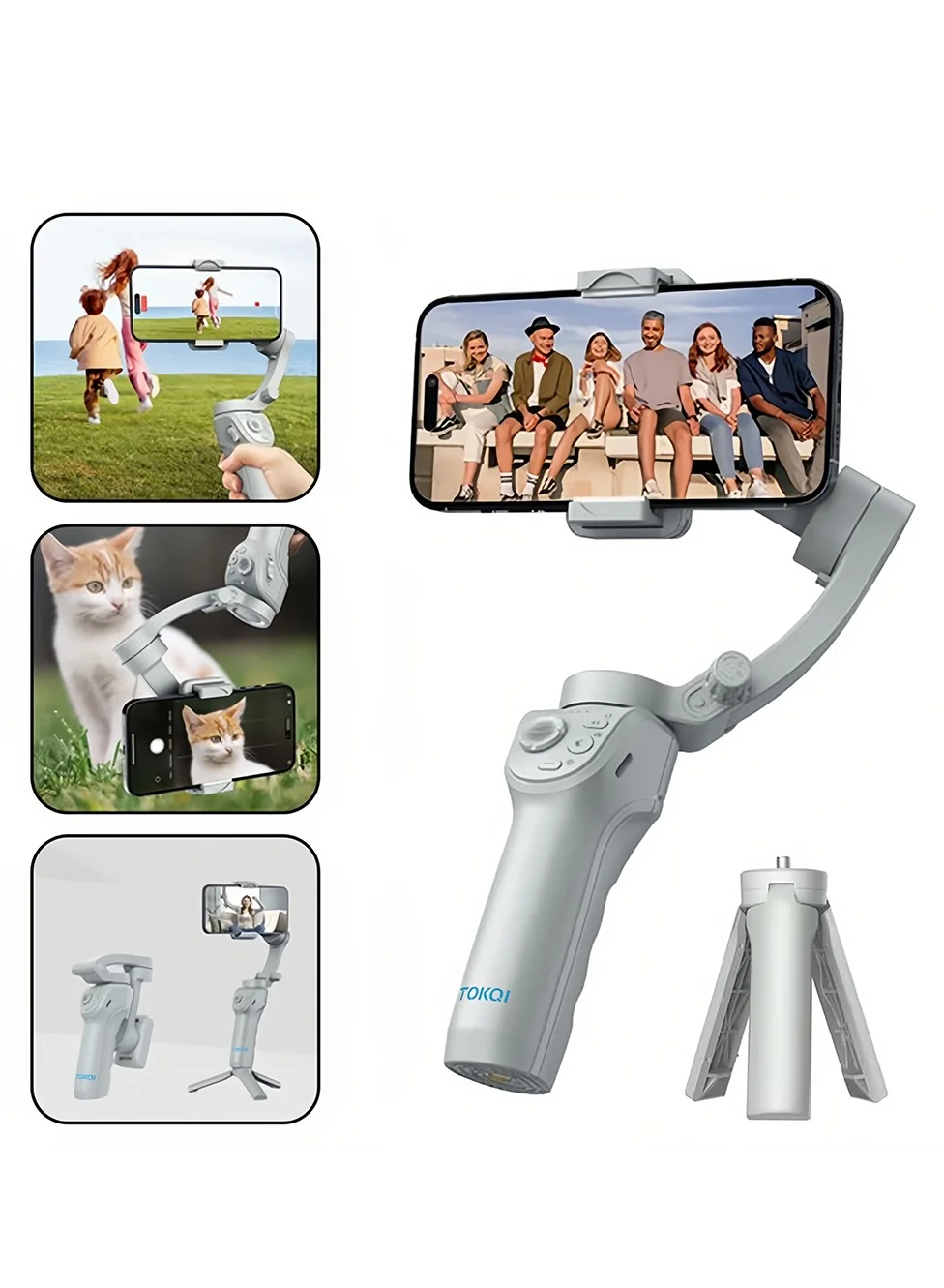 TOKQI 3-Axis Smartphone Gimbal Stabilizer Professional Handheld Video Recording Mount with Face and Object Tracking (Black) z6rls