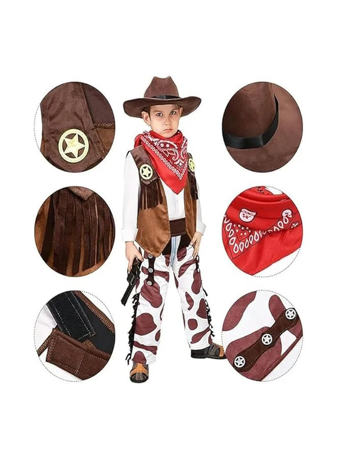 GUDOO Kids Cowboy Costume Set 4-Piece Denim Outfit for Party and Cosplay (Size 5-6 Years) 9i3hz