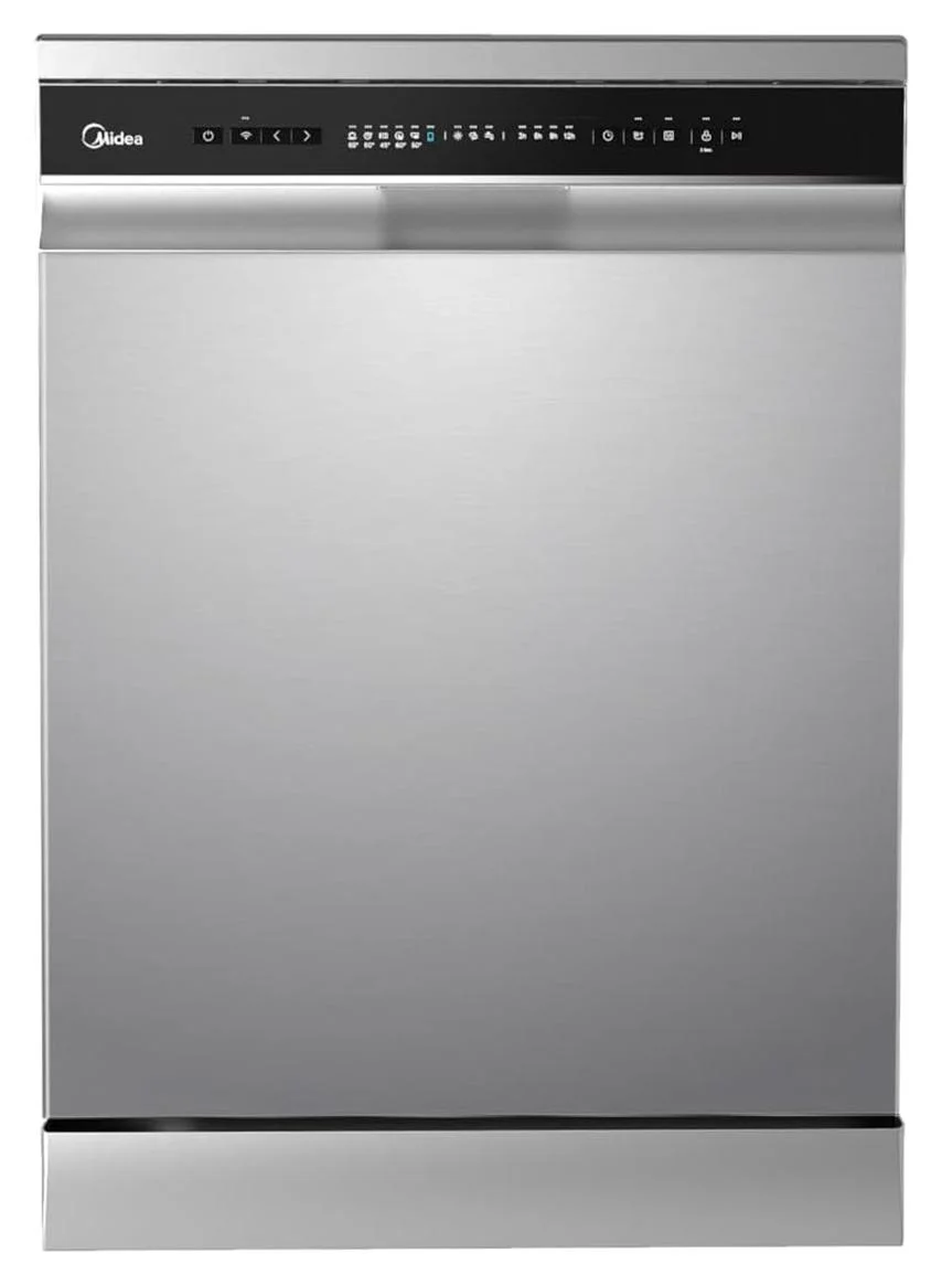 Midea Smart Freestanding Dishwasher (14 Place Settings, 8 Programs, Wi-Fi, Silver) axwlh