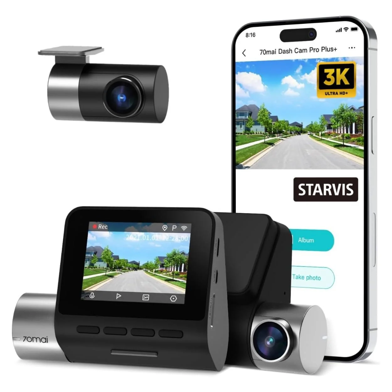 Premium Dual Channel Dash Cam Front and Rear Recording System (Black, 1944P Resolution) ehcxg
