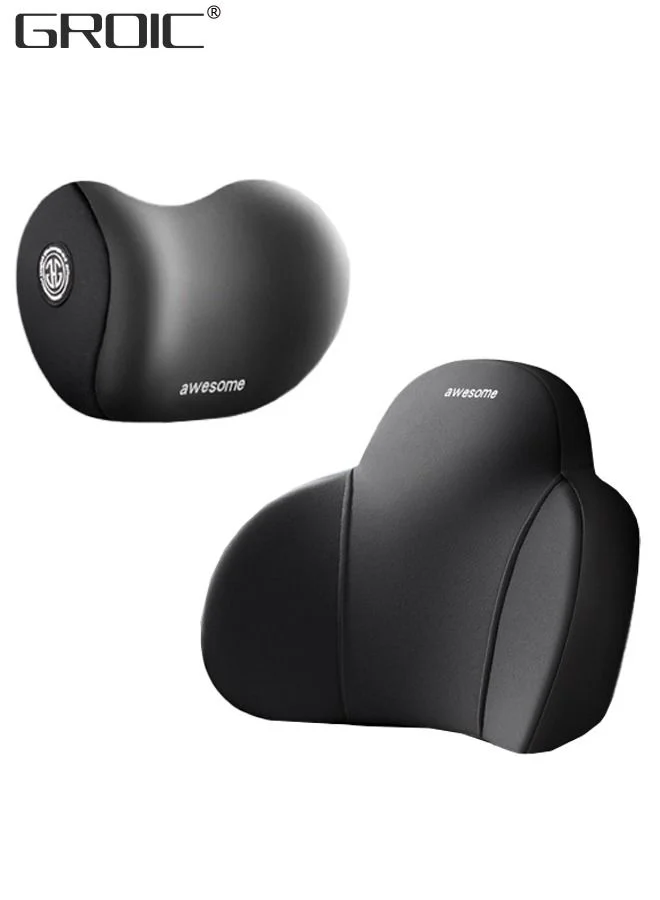 GROIC Car Lumbar Support and Neck Pillow Set, Premium Memory Foam Back Cushion for Automotive Interior (2-Piece Set) cb1ij