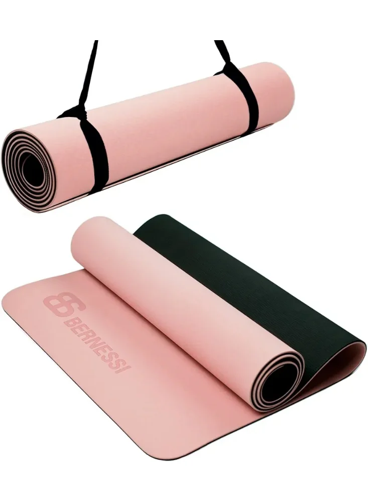 Bernessi Premium TPE Yoga Mat Non-Slip Exercise Fitness Pad for Pilates and Meditation (Pink/Black, 183x61x0.8cm) qcuu9