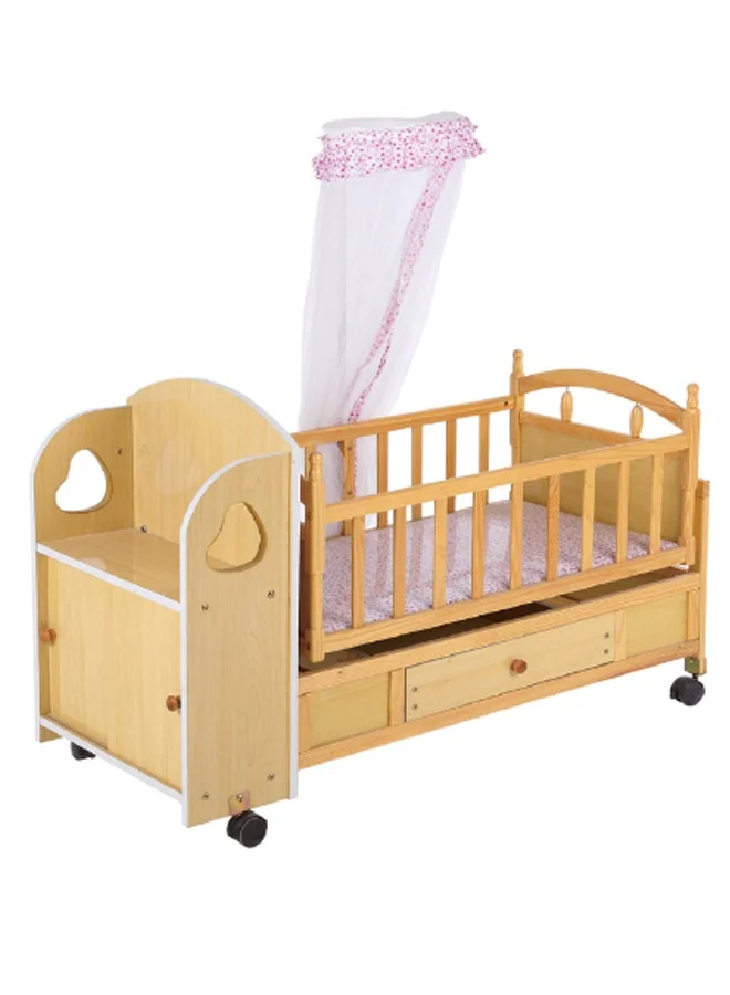 Beauenty Multifunctional Adjustable Baby Rocking Bed Cot with Storage Drawer (Premium Wood, 120x60 cm) fl8ze