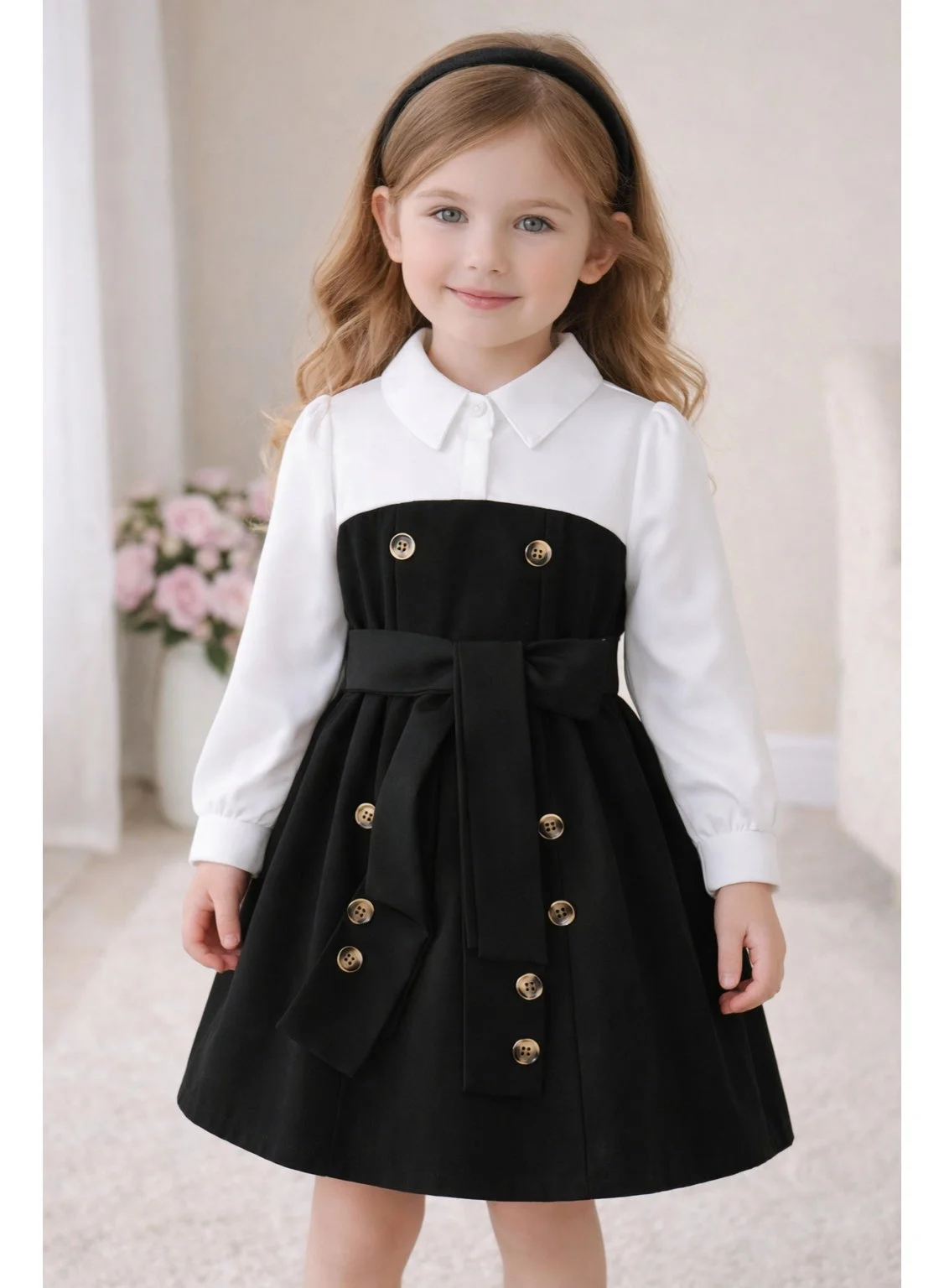 Smarties AE Girls Elegant Collared Party Dress with Belt and Button Detail (Green, 4-5 Years) ywc98