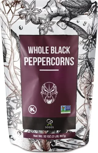 Soeos Whole Black Peppercorns Premium Non-GMO Kosher Spice for Grinder Refill (907 g) n9i3f