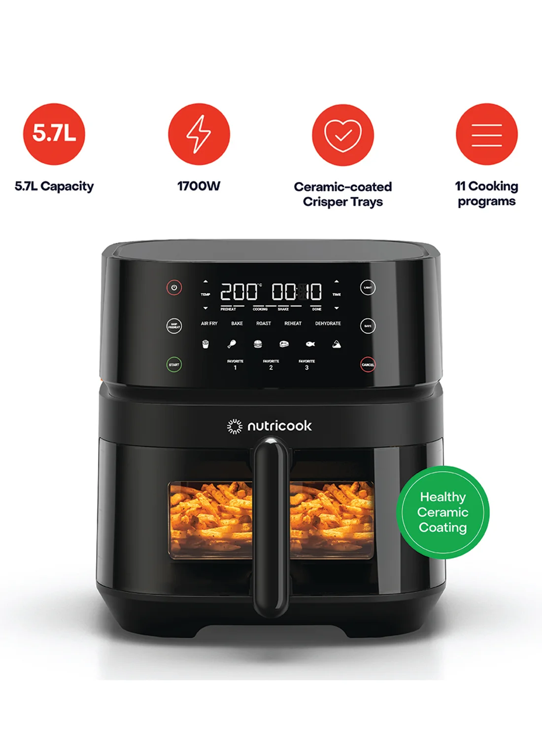 Nutricook Digital Air Fryer Vision 3 with Clear Viewing Window and Internal Light (Black, 5.7L, 1700W) mjr0e