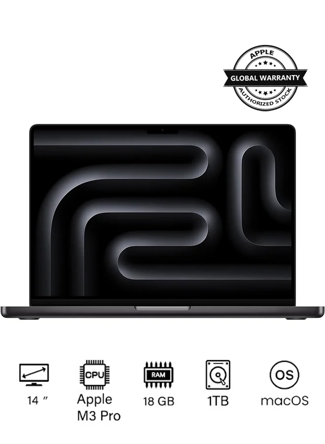 Premium Smart Laptop Pro 14 Inch Display M3 Pro Chip 18GB RAM 1TB SSD macOS Space Black (14 Inch) kypd2