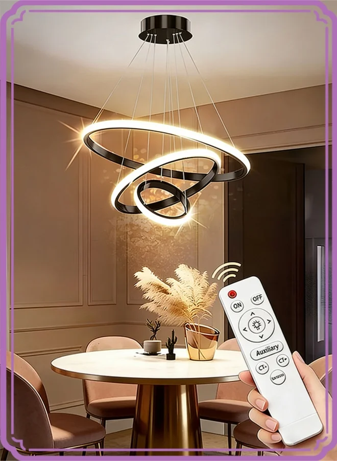 APEX Modern 3-Ring LED Chandelier Dimmable Pendant Light Fixture with Bluetooth Remote Control for Living Room (60cm) p4xmd