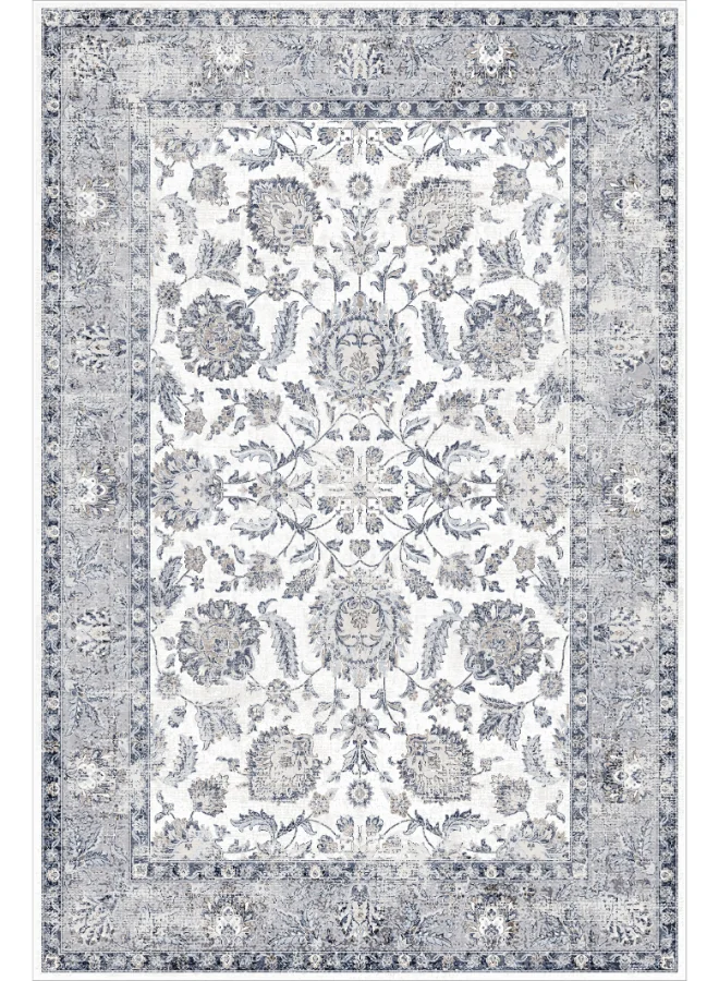 Noon East Boho Medallion Area Rug Anti-Slip Floor Carpet for Living Room and Bedroom (Grey & White, 183x275 cm) plo7q