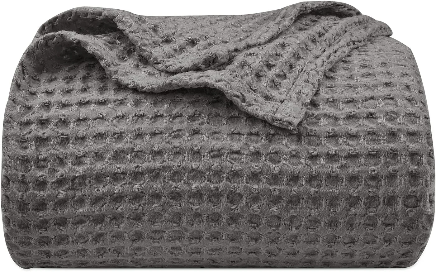 PHF Ultra Soft Waffle Weave Blanket Premium Polyester Bedding (Grey, 230cm x 264cm) 9wokm