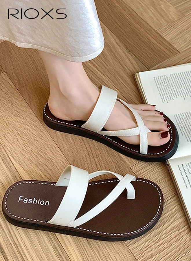 RIOXS Women's Lightweight Summer Sandals, Breathable PVC Open-Toe Crisscross Slip-Ons, Waterproof Non-Slip Beach and Shower Footwear (White) fzozw