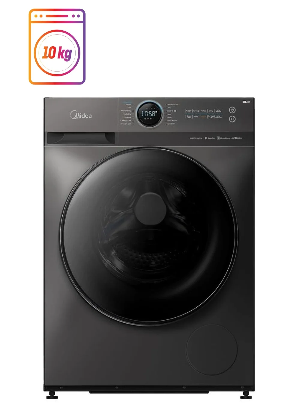 Midea Smart Washer Dryer Combo 10kg/7kg Front Load Fully Automatic Washing Machine with BLDC Inverter Motor and Wi-Fi (Titanium, 1400 RPM) rq863