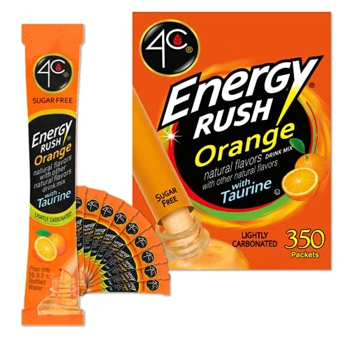 4C Energy Rush Drink Mix Stix Refreshing Orange Flavor (350 Count Bulk Pack) x5rke