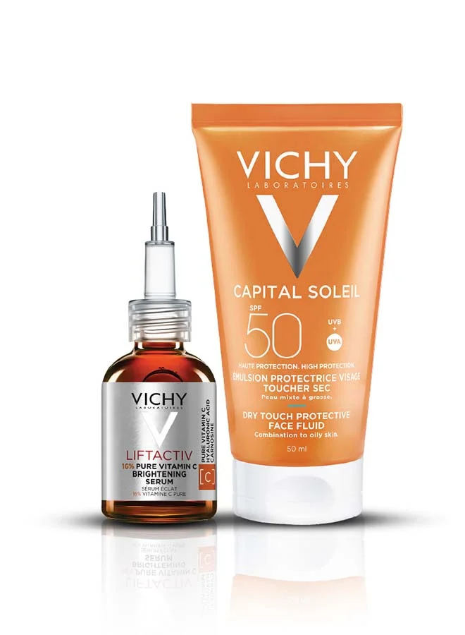 Vichy Liftactiv Vitamin C Serum and Capital Soleil Dry Touch Sunscreen Set (20mL + 50mL) kc8hc