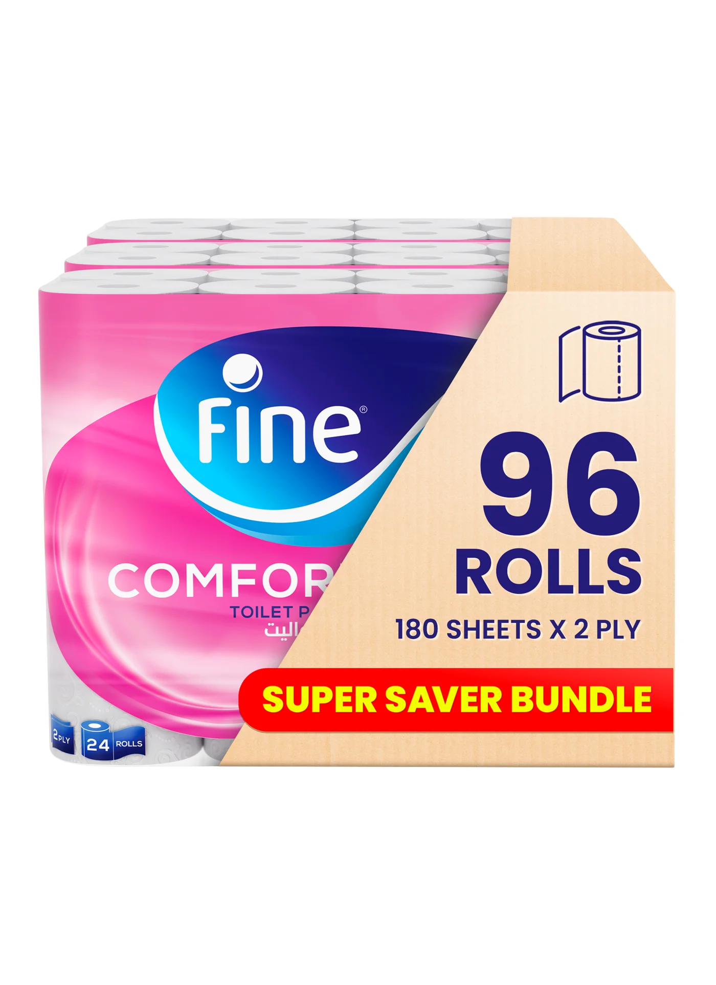 Fine Premium Toilet Paper 2-Ply Soft Tissue Rolls (White, 96 Rolls, 180 Sheets Per Roll) jovye