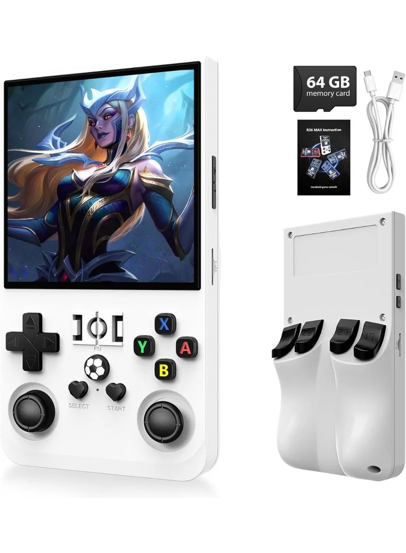 Gulf Trend R36MAX Retro Handheld Game Console 64GB Portable Linux Gaming Device with 4.0 Inch IPS HD Display (White) toflx