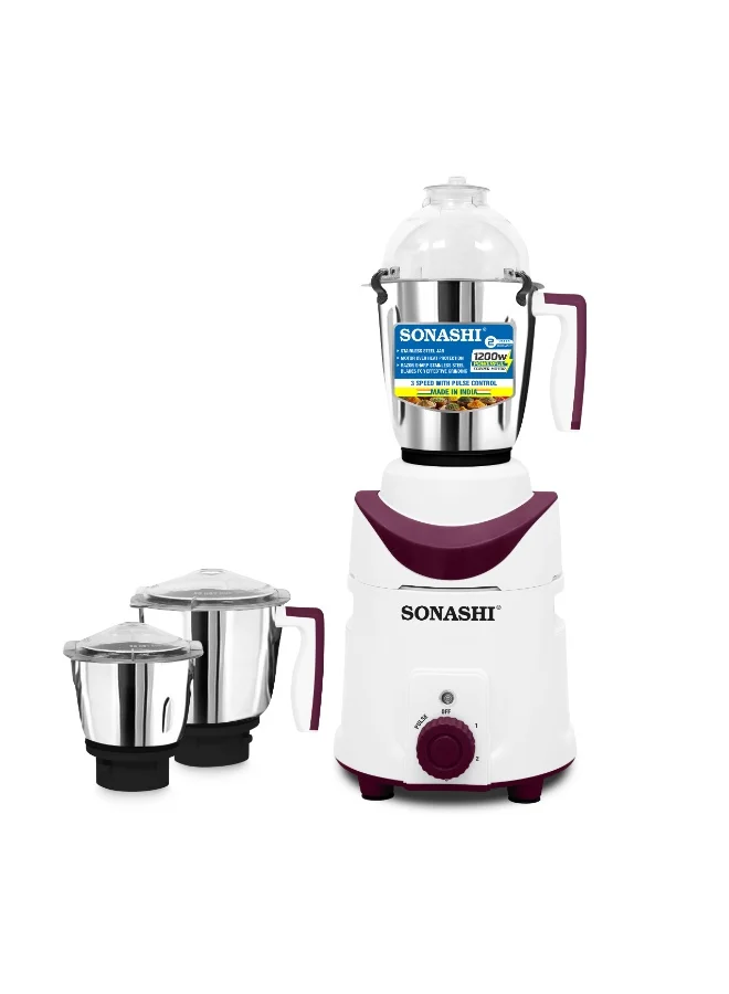 Sonashi 3-in-1 Kitchen Mixer Grinder with 1200W Copper Motor and Stainless Steel Jars (White, 1.8 L) sumvd