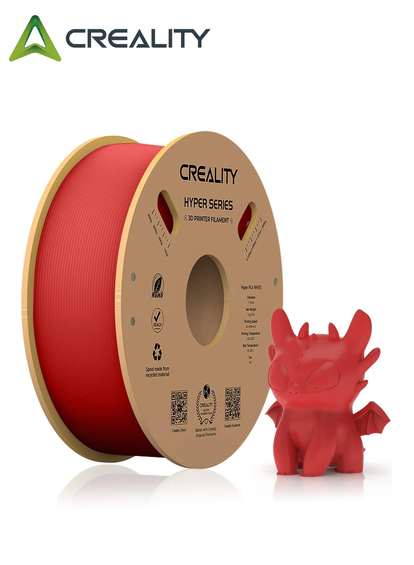 Creality Hyper PLA 3D Printer Filament 1.75mm High-Speed Professional Printing Material (Red, 1kg) pof0h