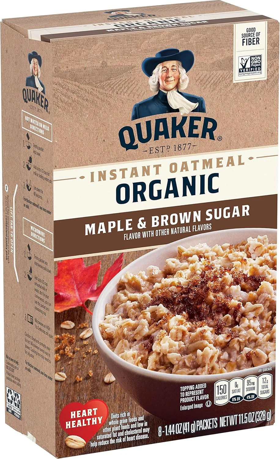 Organic Instant Oatmeal Maple & Brown Sugar Breakfast Cereal (8 Packets) 905aw