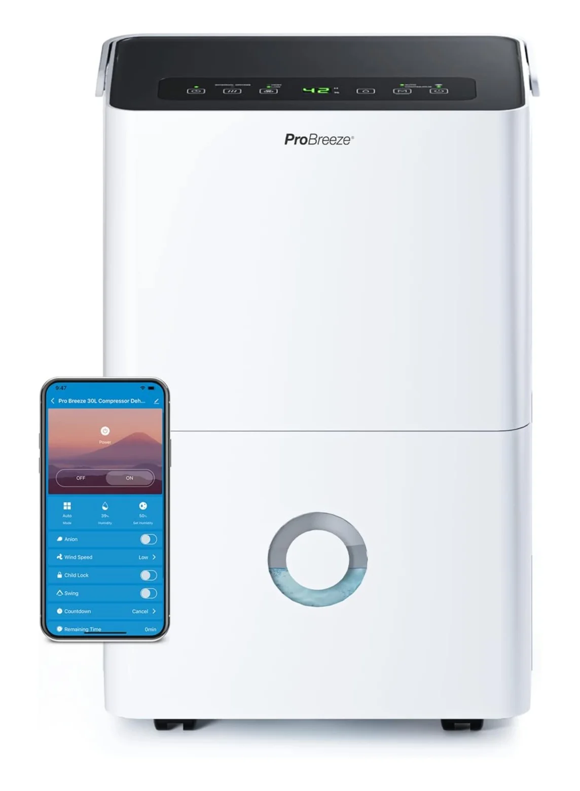 Pro Breeze Smart Dehumidifier 30L Per Day High-Capacity Moisture Absorber with App Control and 4L Water Tank for Home and Bathroom 4libg