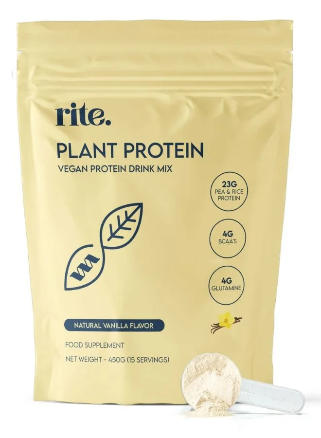 Rite Vegan Protein Powder Vanilla Flavour Premium Plant-Based Supplement (450g) igj78