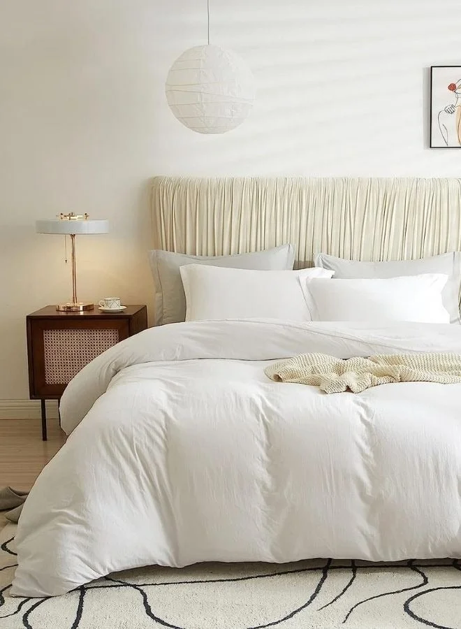 LUNA Home 4-Piece Bedding Set Premium Cotton Breathable Soft Bed Linen (Single Size, White) 17n4b