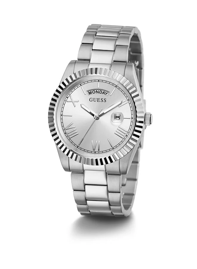 Premium Analog Stainless Steel Wrist Watch for Men (Silver, 42mm) 8n4fz