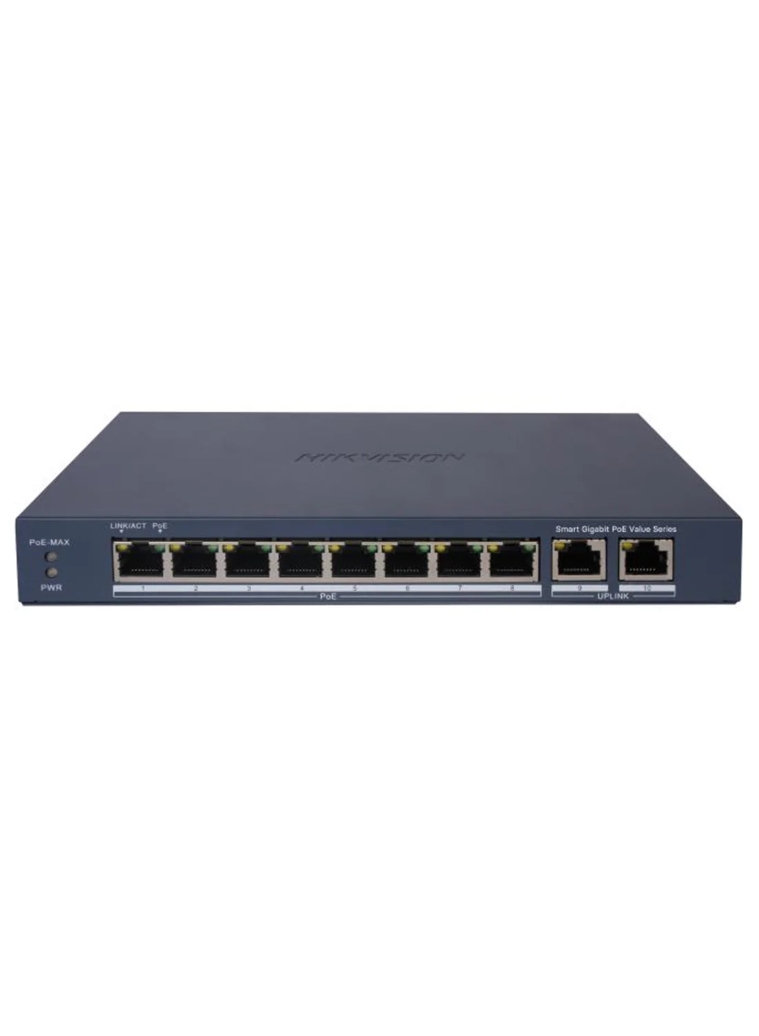 HIKVISION 8-Port Gigabit Smart PoE Switch with 2 Uplink Ports (60W, 300m Long Range, 6KV Surge Protection, Blue) q9xaf