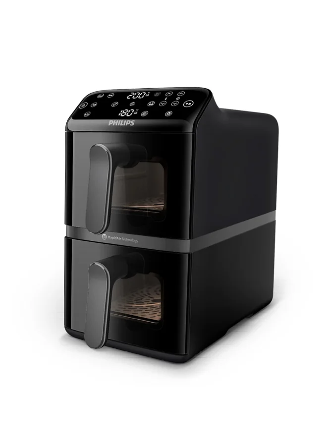 Professional Stacked Dual Basket Air Fryer with Touchscreen Control (Black, 10 L) up6xv