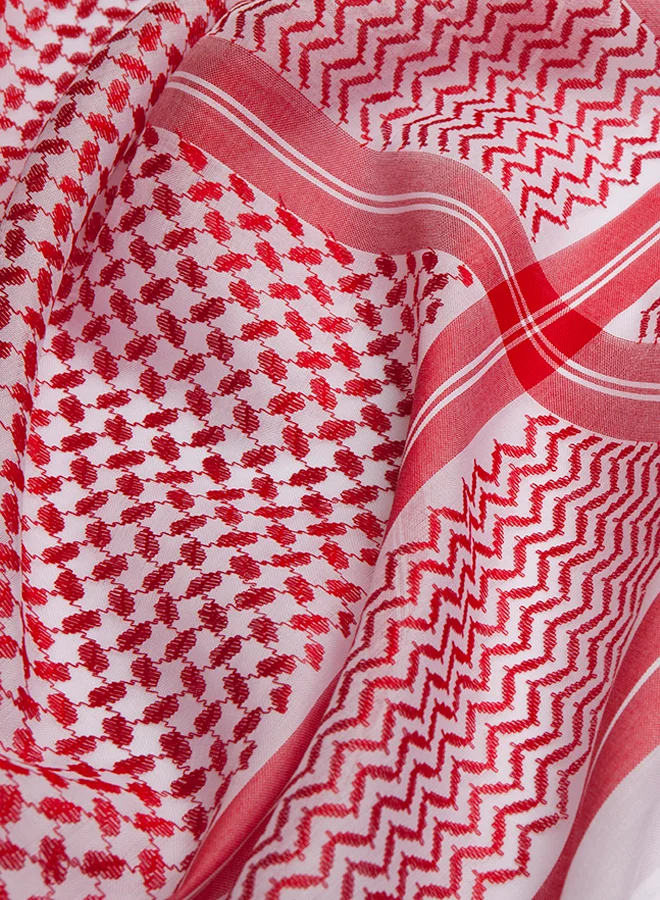 BAIT AL KANDORA Classic Shemagh Red and White Premium Cotton Headscarf for Men (140 cm x 140 cm) ftmcv