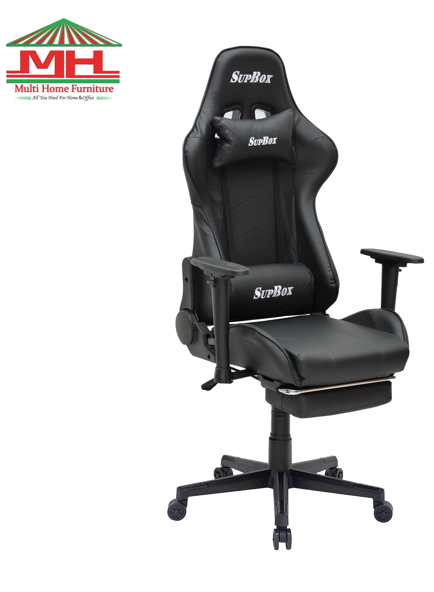Premium Ergonomic Gaming Chair with Footrest and Recliner Function - High-Back Office Chair with Lumbar Support (Black, PU Leather) ivc5s