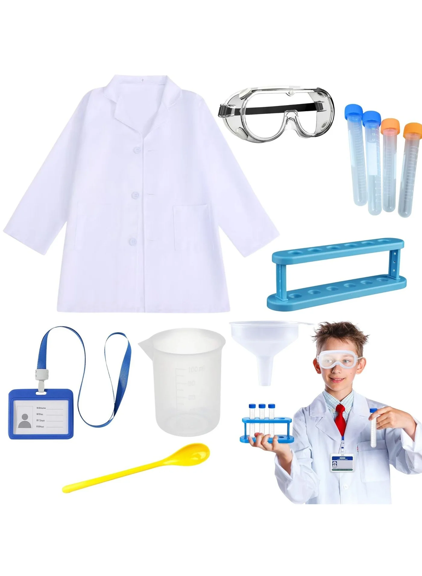 Premium Kids Scientist Lab Coat Costume with Educational Accessories for Boys and Girls (One Size) zylvj