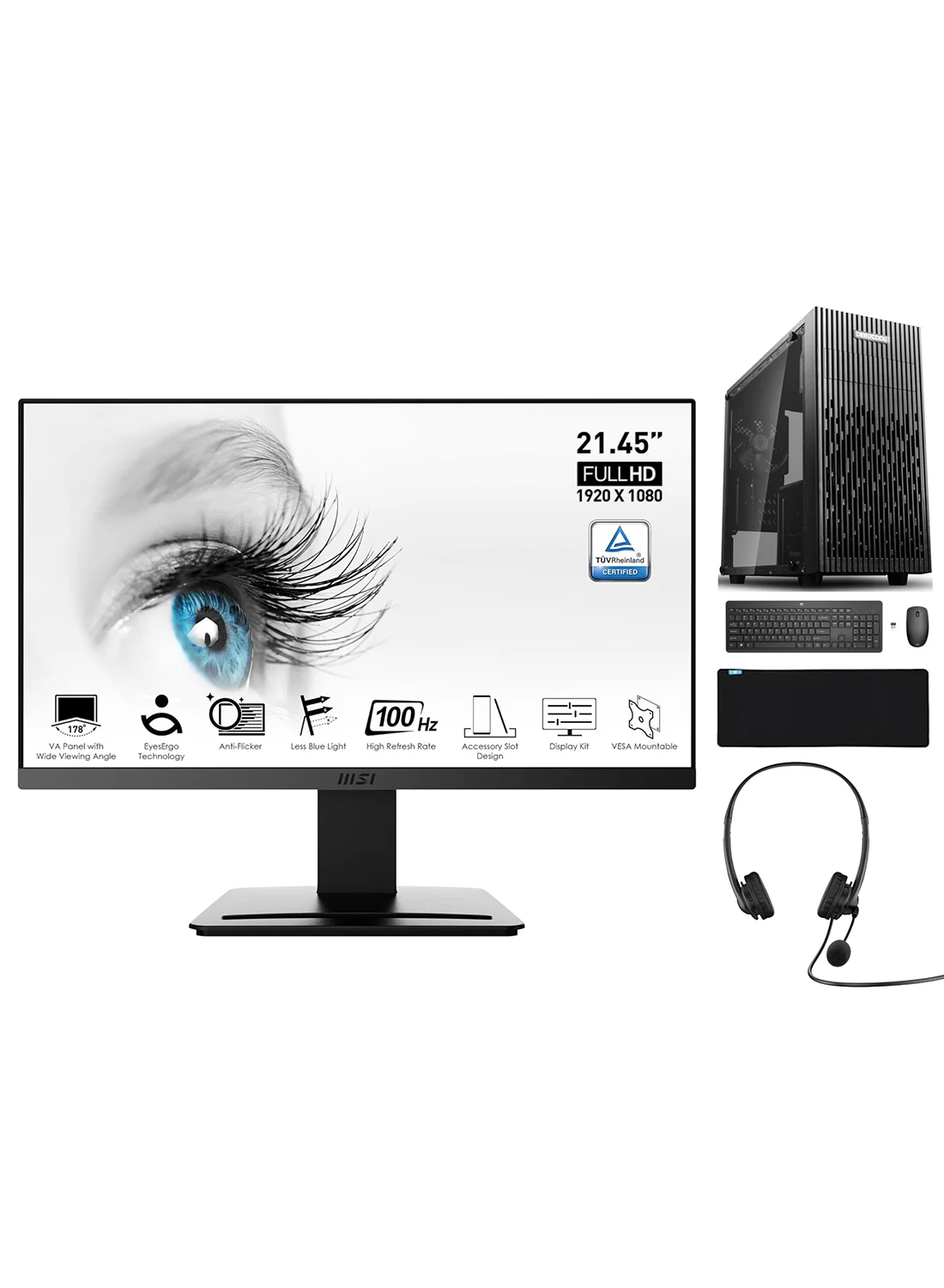 Premium Trading Desktop PC Bundle with 22-inch FHD Monitor, Intel Core i5-12400F, 16GB DDR5 RAM, 1TB SSD, Dedicated Graphics, Windows 11 Pro (Black) by7li