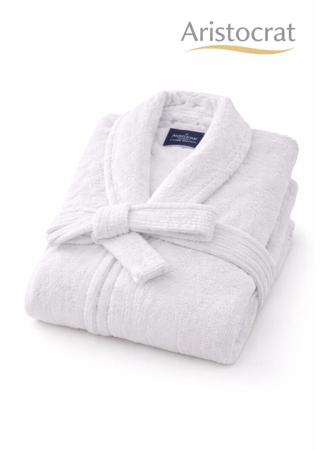 Premium Cotton Terry Bathrobe Unisex Adult Shawl Collar Soft Absorbent Bath Robe (White, One Size) 7hhuw