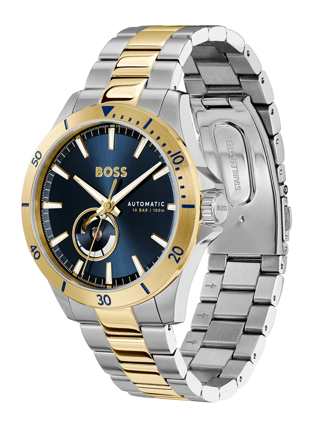 Premium Round Analog Men's Watch Stainless Steel Automatic Timepiece (Blue, 42mm) 54q2q