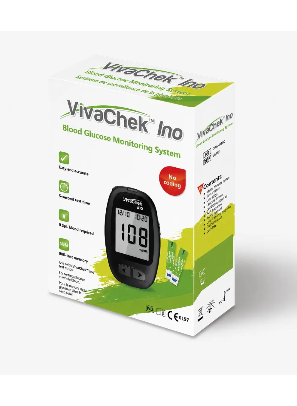 VivaChek Ino Blood Glucose Monitoring System (10 Test Strips, 10 Lancets) n50vz
