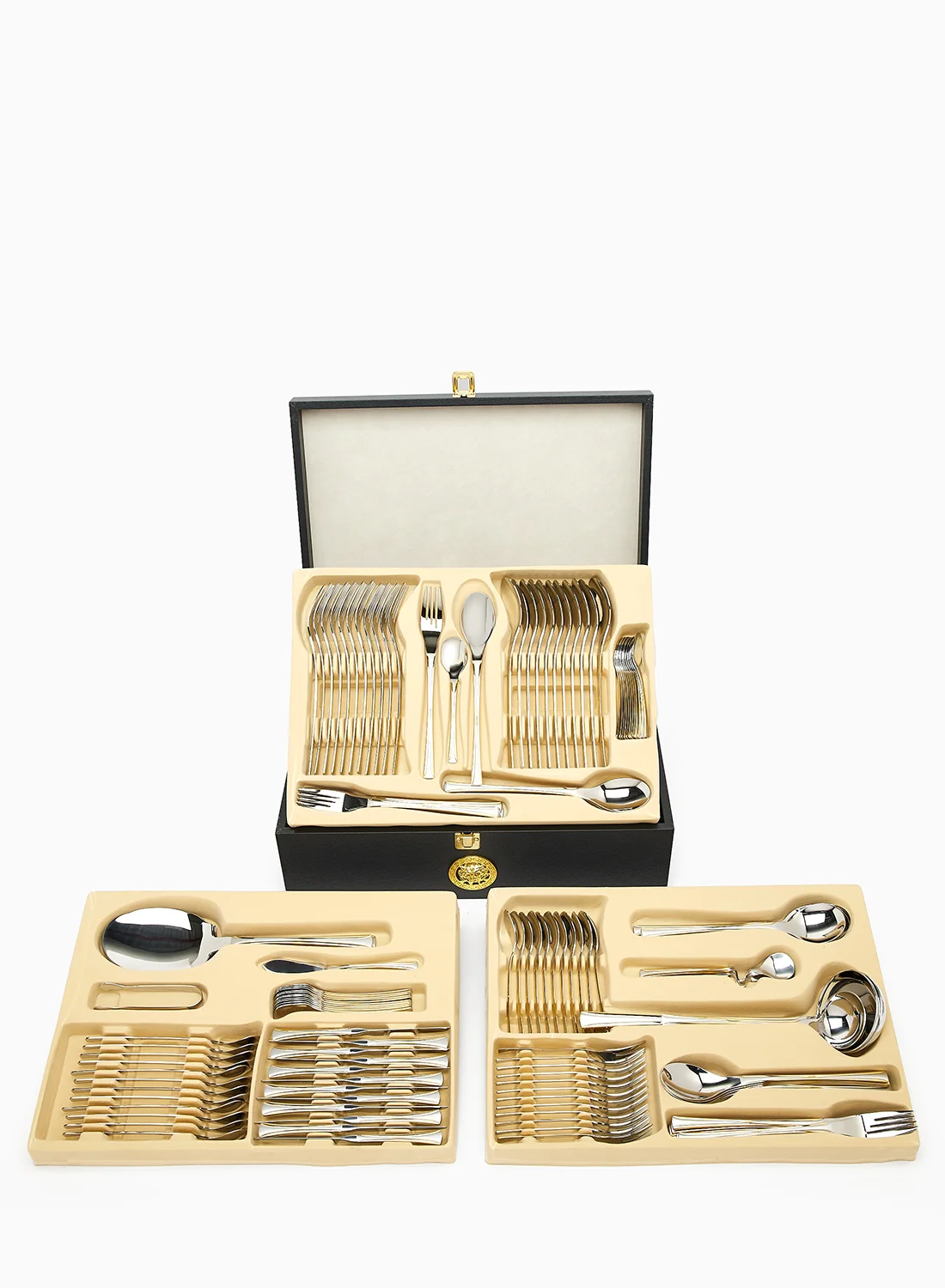 DESSINI 135-Piece Stainless Steel Cutlery Set Premium Dining Tableware (Silver/Gold, 135-Piece) vdqtp