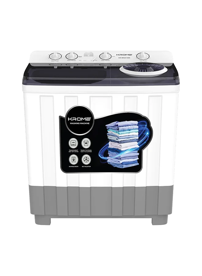 Krome Twin Tub Semi-Automatic Washing Machine with Durable Aluminium Spin Motor (White, 15 kg) 26tf8