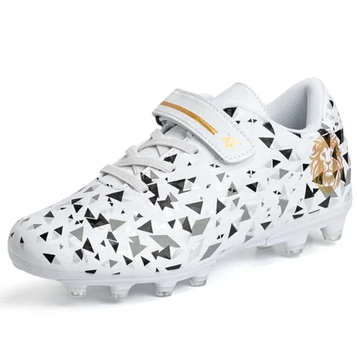 ZVC Kids Soccer Cleats Professional Firm Ground Football Shoes (White, 30 cm) ig5xl
