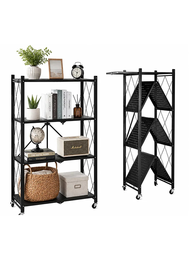 Toshionics Foldable Storage Rack Heavy-Duty Metal Shelving Unit (Black, 126x71x35cm) uf01g