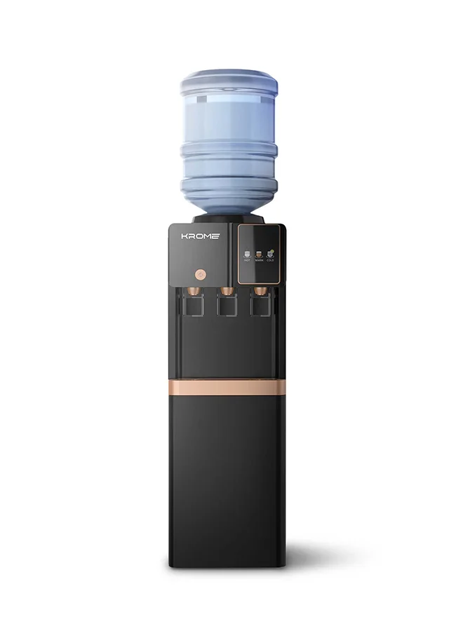 Krome Water Dispenser with Storage Cabinet, Hot Cold and Normal Water, Stainless Steel Tanks, Compressor Cooling, Child Safety Lock (Silver and Black) isgvz