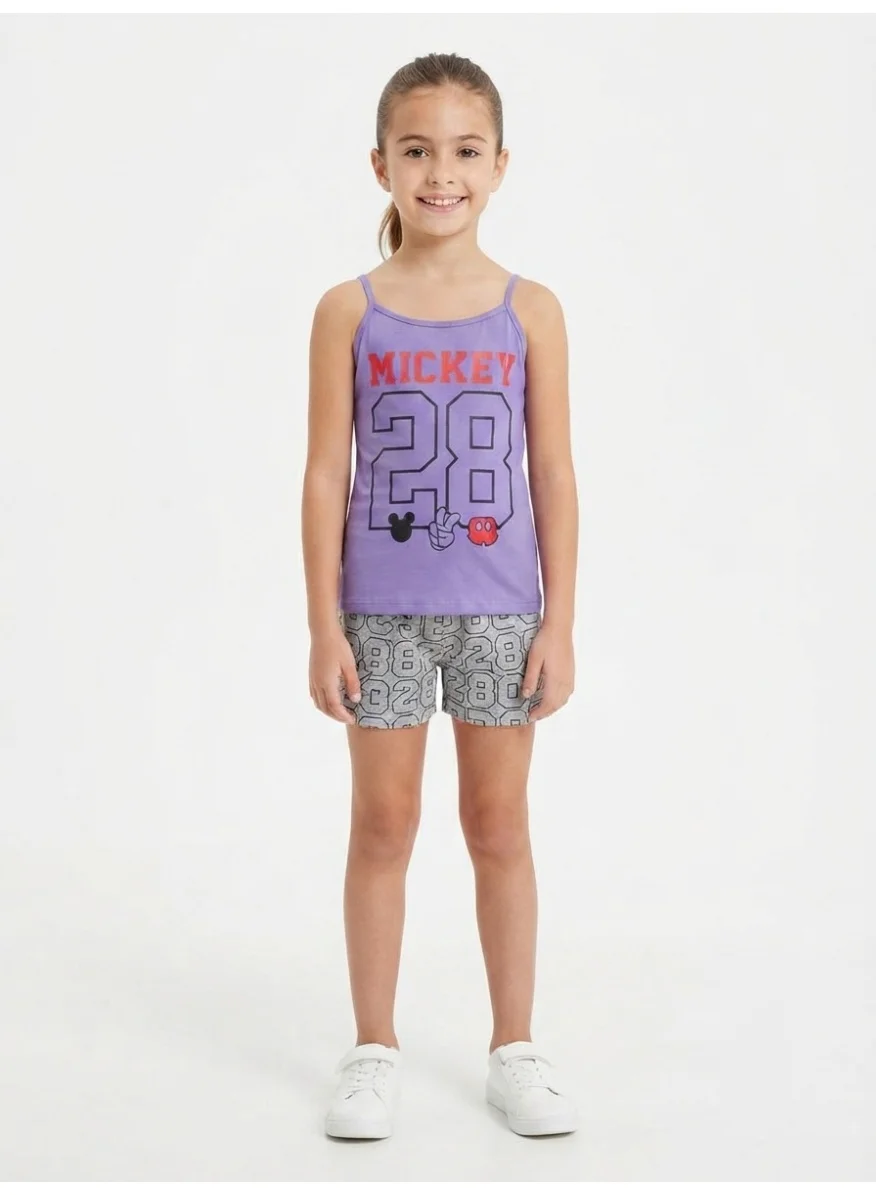 Kids Cartoon Character Print Camisole and Shorts Set (Purple/Grey, 110cm) krksj