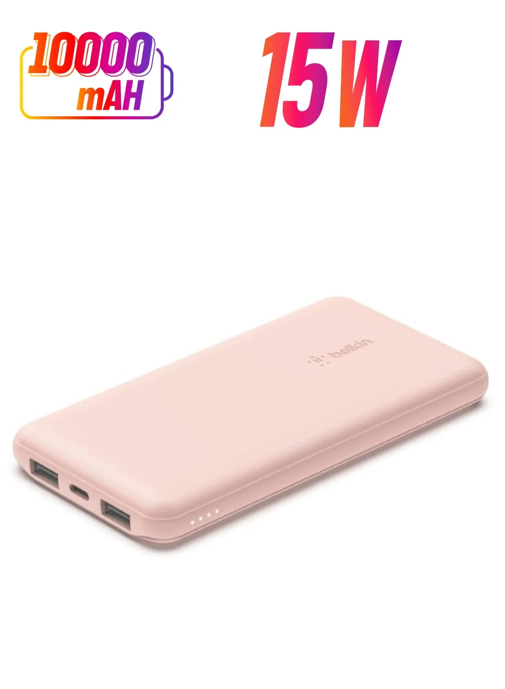 Premium 10000mAh Portable Power Bank 15W Fast Charger with USB-C and Dual USB-A Ports for Smartphones and Tablets (Rose Gold) t454t