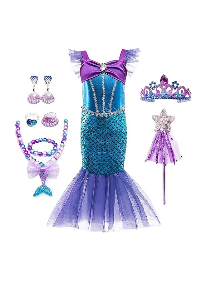 Beauenty Mermaid Princess Dress for Girls Party Cosplay Costume with Jewelry Crown Set (Pink, 120cm) gsj44
