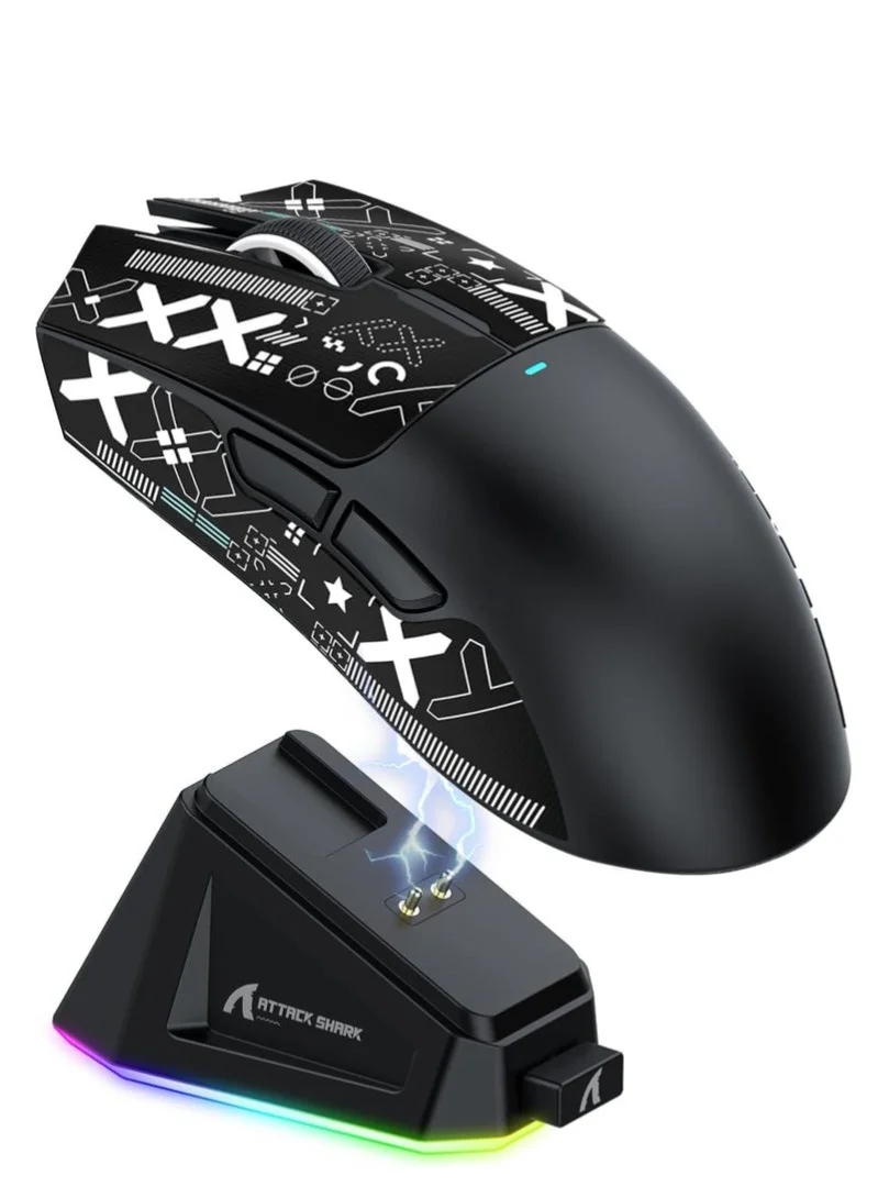 Attack Shark X11 Lightweight Wireless Gaming Mouse with RGB Charging Dock, Tri-Mode Connectivity, 22K DPI Optical Sensor, 5 Programmable Buttons (Black) 708tm